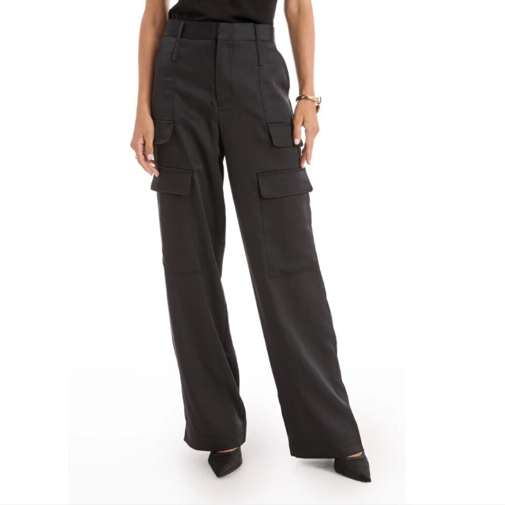 NWOT Noli Milan Black Satin Cargo Pants Size 2 - Picture 2 of 11